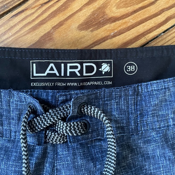 Men's Blue Heathered Swim Board Shorts with Drawstring Waist - Picture 3 of 4